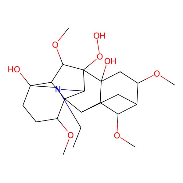 2D Structure of (1R,2R,3R,4R,5R,6S,8R,9R,10R,13R,16R,17S,18S)-11-ethyl-9-hydroperoxy-4,6,16,18-tetramethoxy-11-azahexacyclo[7.7.2.12,5.01,10.03,8.013,17]nonadecane-8,13-diol