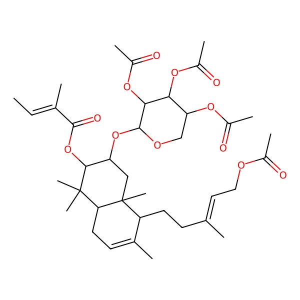 2D Structure of [(2S,3S,4aS,5R,8aS)-5-[(E)-5-acetyloxy-3-methylpent-3-enyl]-1,1,4a,6-tetramethyl-3-[(2R,3S,4R,5S)-3,4,5-triacetyloxyoxan-2-yl]oxy-2,3,4,5,8,8a-hexahydronaphthalen-2-yl] (Z)-2-methylbut-2-enoate