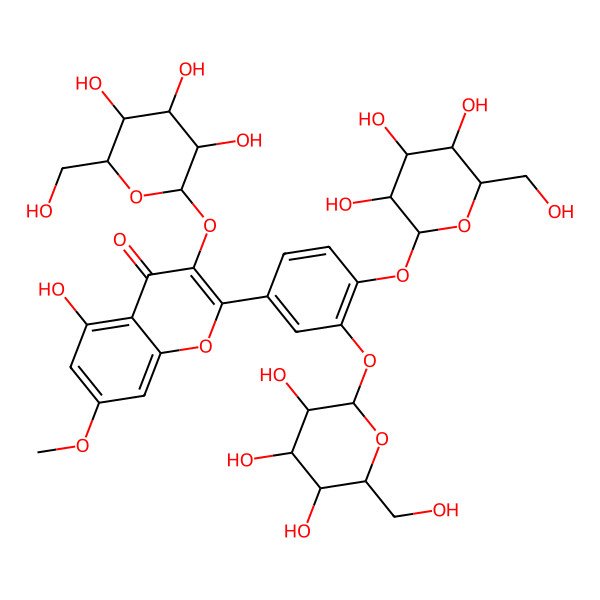 2D Structure of 5-hydroxy-7-methoxy-3-[(2S,3S,4R,5R,6S)-3,4,5-trihydroxy-6-(hydroxymethyl)oxan-2-yl]oxy-2-[4-[(2S,3S,4R,5S,6S)-3,4,5-trihydroxy-6-(hydroxymethyl)oxan-2-yl]oxy-3-[(2S,3R,4S,5S,6R)-3,4,5-trihydroxy-6-(hydroxymethyl)oxan-2-yl]oxyphenyl]chromen-4-one