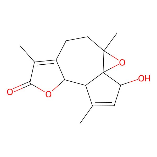 2D Structure of (10R,11R,14R)-14-hydroxy-3,7,12-trimethyl-2,9-dioxatetracyclo[9.3.0.01,3.06,10]tetradeca-6,12-dien-8-one