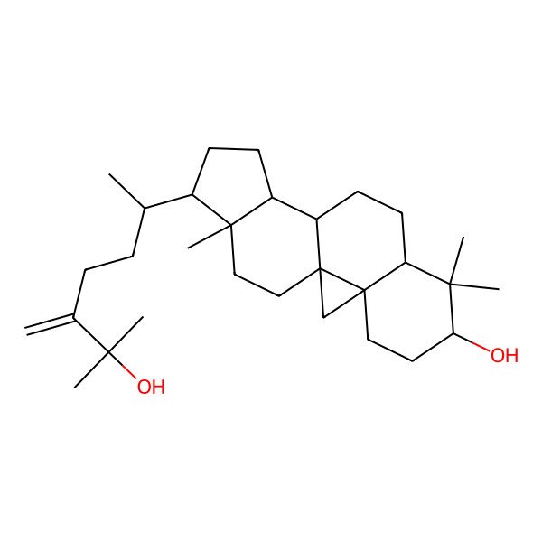 2D Structure of (1S,3R,6S,8R,11S,12S,15R,16R)-15-[(2R)-6-hydroxy-6-methyl-5-methylideneheptan-2-yl]-7,7,16-trimethylpentacyclo[9.7.0.01,3.03,8.012,16]octadecan-6-ol