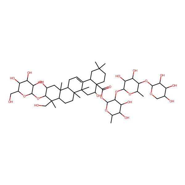 2D Structure of [3-[3,4-Dihydroxy-6-methyl-5-(3,4,5-trihydroxyoxan-2-yl)oxyoxan-2-yl]oxy-4,5-dihydroxy-6-methyloxan-2-yl] 5,11-dihydroxy-9-(hydroxymethyl)-2,2,6a,6b,9,12a-hexamethyl-10-[3,4,5-trihydroxy-6-(hydroxymethyl)oxan-2-yl]oxy-1,3,4,5,6,6a,7,8,8a,10,11,12,13,14b-tetradecahydropicene-4a-carboxylate