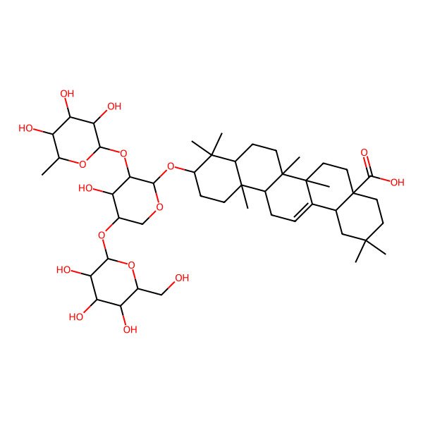 2D Structure of 10-[4-Hydroxy-5-[3,4,5-trihydroxy-6-(hydroxymethyl)oxan-2-yl]oxy-3-(3,4,5-trihydroxy-6-methyloxan-2-yl)oxyoxan-2-yl]oxy-2,2,6a,6b,9,9,12a-heptamethyl-1,3,4,5,6,6a,7,8,8a,10,11,12,13,14b-tetradecahydropicene-4a-carboxylic acid