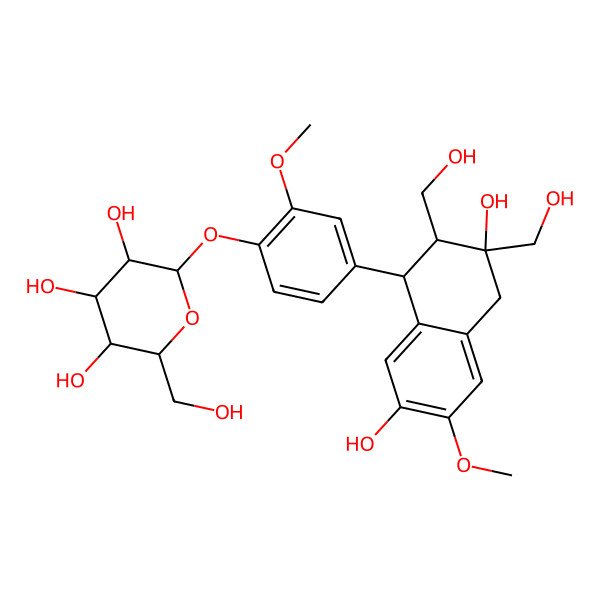 2D Structure of (2S,3R,4S,5S,6R)-2-[4-[(1S,2S,3S)-3,7-dihydroxy-2,3-bis(hydroxymethyl)-6-methoxy-2,4-dihydro-1H-naphthalen-1-yl]-2-methoxyphenoxy]-6-(hydroxymethyl)oxane-3,4,5-triol
