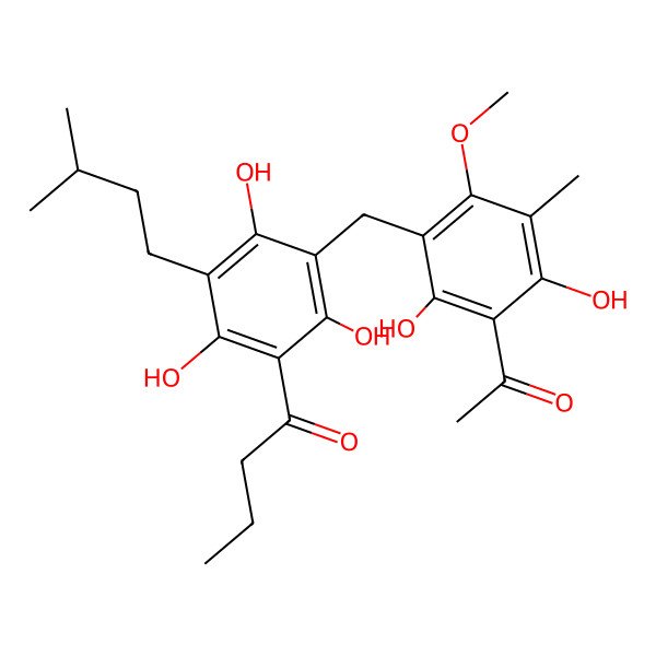 2D Structure of 1-[3-[(3-Acetyl-2,4-dihydroxy-6-methoxy-5-methylphenyl)methyl]-2,4,6-trihydroxy-5-(3-methylbutyl)phenyl]butan-1-one