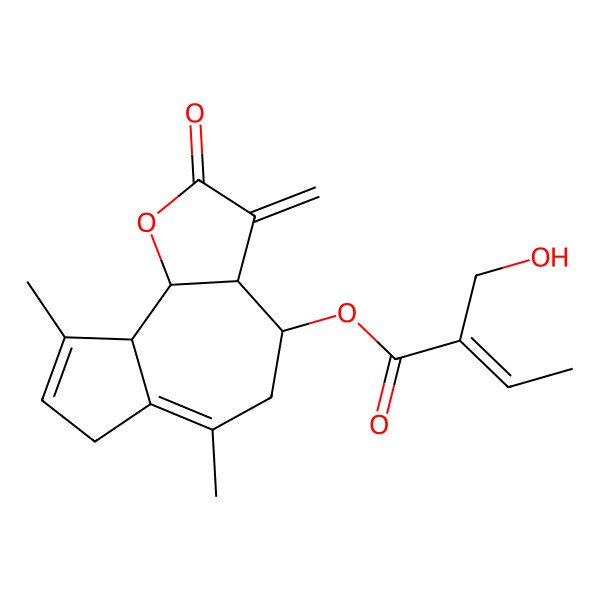 2D Structure of [(3aR,4R,9aS,9bR)-6,9-dimethyl-3-methylidene-2-oxo-3a,4,5,7,9a,9b-hexahydroazuleno[4,5-b]furan-4-yl] (Z)-2-(hydroxymethyl)but-2-enoate