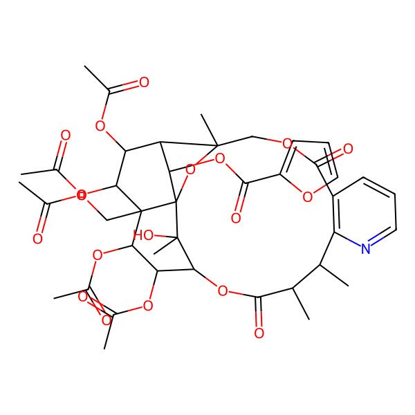 2D Structure of [(1S,3S,13R,14R,17S,18R,19S,20S,21S,22S,23R,24R,25R)-18,19,21,22-tetraacetyloxy-20-(acetyloxymethyl)-25-hydroxy-3,13,14,25-tetramethyl-6,15-dioxo-2,5,16-trioxa-11-azapentacyclo[15.7.1.01,20.03,23.07,12]pentacosa-7(12),8,10-trien-24-yl] furan-2-carboxylate