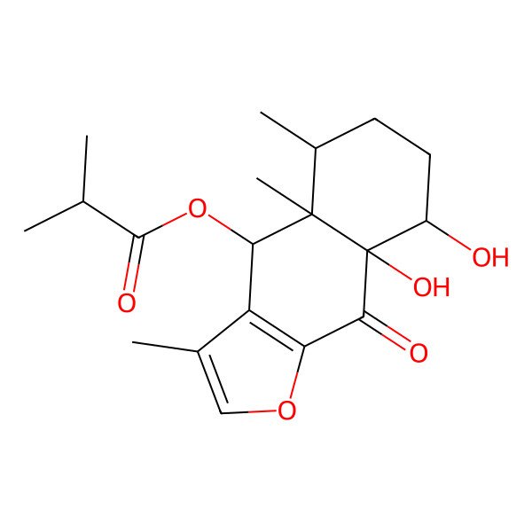 2D Structure of [(4R,4aR,5R,8S,8aS)-8,8a-dihydroxy-3,4a,5-trimethyl-9-oxo-5,6,7,8-tetrahydro-4H-benzo[f][1]benzofuran-4-yl] 2-methylpropanoate