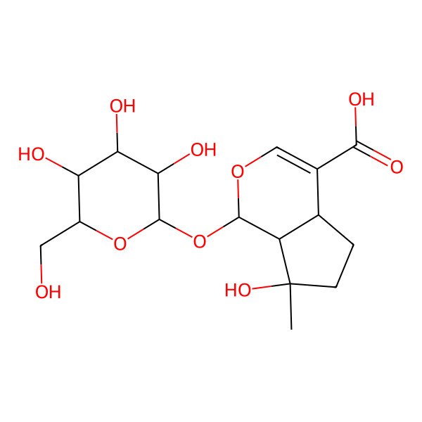 2D Structure of 7-Hydroxy-7-methyl-1-[3,4,5-trihydroxy-6-(hydroxymethyl)oxan-2-yl]oxy-4a,5,6,7a-tetrahydro-1H-cyclopenta[c]pyran-4-carboxylic acid