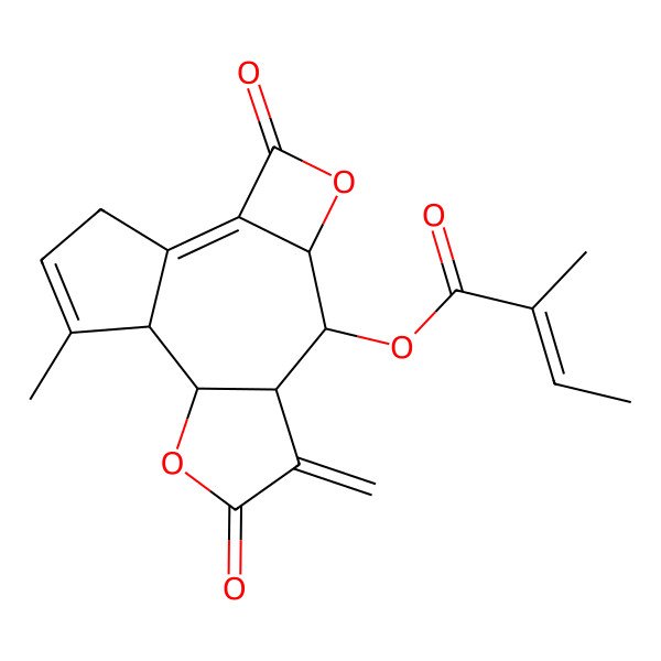 2D Structure of [(5R,6S,7S,11R,12S)-13-methyl-8-methylidene-3,9-dioxo-4,10-dioxatetracyclo[10.3.0.02,5.07,11]pentadeca-1,13-dien-6-yl] (E)-2-methylbut-2-enoate