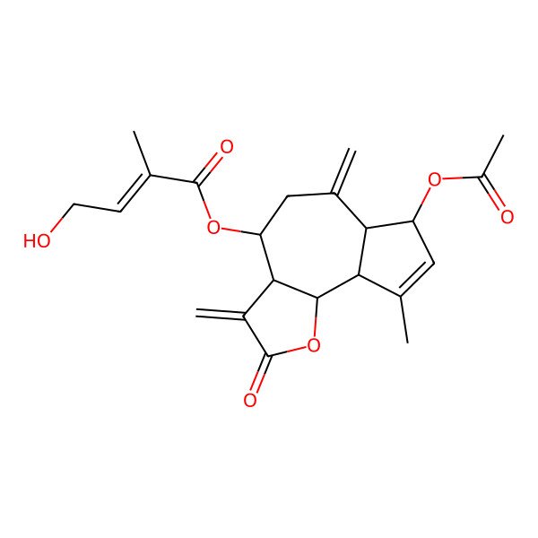 2D Structure of (7-acetyloxy-9-methyl-3,6-dimethylidene-2-oxo-4,5,6a,7,9a,9b-hexahydro-3aH-azuleno[4,5-b]furan-4-yl) 4-hydroxy-2-methylbut-2-enoate
