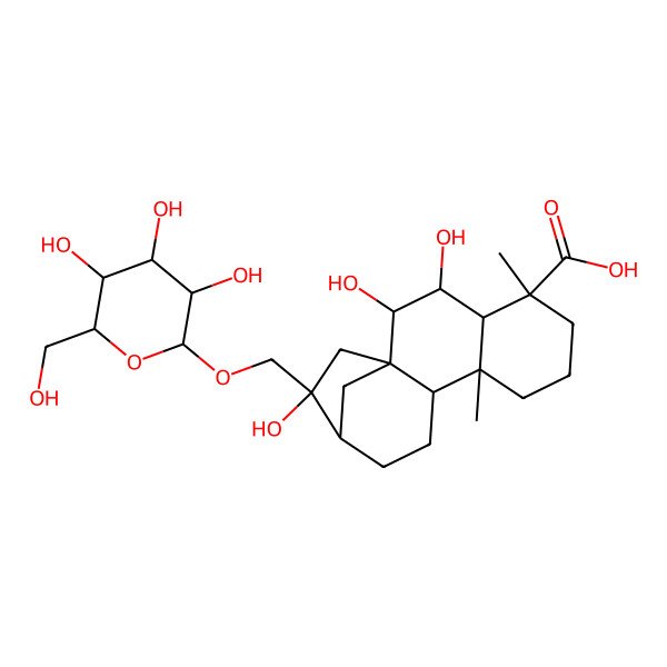2D Structure of (2R,3S,4S,5R,9S,10S,13R,14S)-2,3,14-trihydroxy-5,9-dimethyl-14-[[(2R,3R,4S,5S,6R)-3,4,5-trihydroxy-6-(hydroxymethyl)oxan-2-yl]oxymethyl]tetracyclo[11.2.1.01,10.04,9]hexadecane-5-carboxylic acid