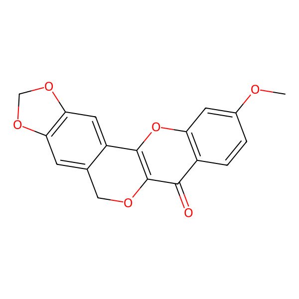 2D Structure of 18-Methoxy-5,7,12,21-tetraoxapentacyclo[11.8.0.02,10.04,8.015,20]henicosa-1(13),2,4(8),9,15(20),16,18-heptaen-14-one