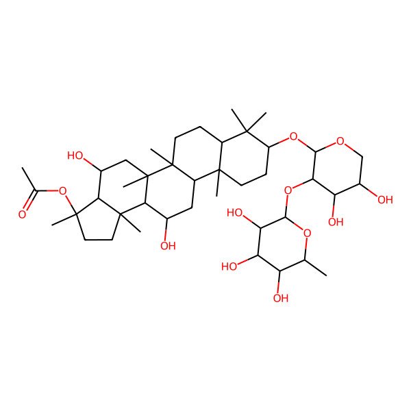 2D Structure of [(3R,3aR,4S,5aR,5bR,7aR,9S,11aR,11bR,13R,13aR,13bR)-9-[(2S,3R,4S,5R)-4,5-dihydroxy-3-[(2S,3R,4R,5R,6S)-3,4,5-trihydroxy-6-methyloxan-2-yl]oxyoxan-2-yl]oxy-4,13-dihydroxy-3,5a,5b,8,8,11a,13b-heptamethyl-2,3a,4,5,6,7,7a,9,10,11,11b,12,13,13a-tetradecahydro-1H-cyclopenta[a]chrysen-3-yl] acetate