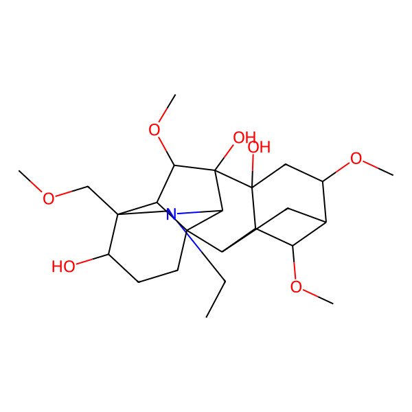 2D Structure of (1R,2R,3R,4S,5R,6S,8R,9S,10S,13R,14R,17S,18S)-11-ethyl-4,6,18-trimethoxy-13-(methoxymethyl)-11-azahexacyclo[7.7.2.12,5.01,10.03,8.013,17]nonadecane-8,9,14-triol