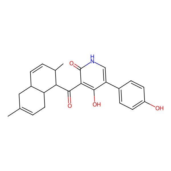 2D Structure of 3-(2,6-dimethyl-1,2,4a,5,8,8a-hexahydronaphthalene-1-carbonyl)-4-hydroxy-5-(4-hydroxyphenyl)-1H-pyridin-2-one