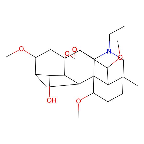 2D Structure of (1S,2R,3R,4S,5S,6S,8R,12S,13S,16R,19S,20R,21S)-14-ethyl-6,19,21-trimethoxy-16-methyl-9,11-dioxa-14-azaheptacyclo[10.7.2.12,5.01,13.03,8.08,12.016,20]docosan-4-ol