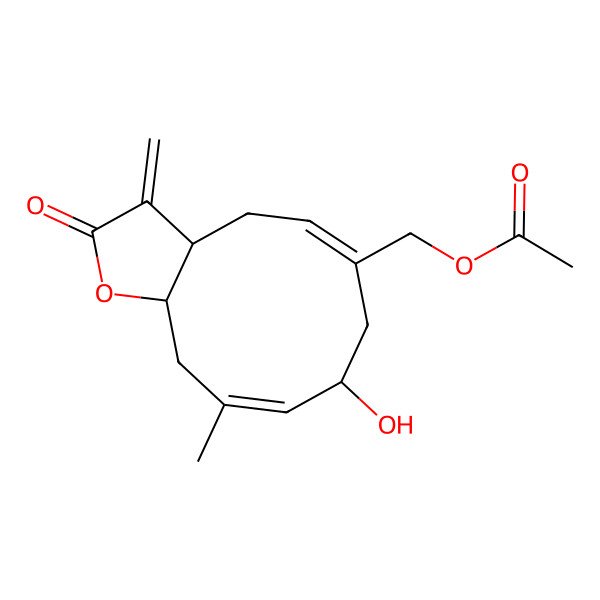 2D Structure of [(3aR,5Z,8R,9E,11aS)-8-hydroxy-10-methyl-3-methylidene-2-oxo-3a,4,7,8,11,11a-hexahydrocyclodeca[b]furan-6-yl]methyl acetate