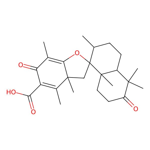 2D Structure of (3S,3'aR,4S,4aS,8aR)-3,3'a,4',4a,7',8,8-heptamethyl-6',7-dioxospiro[1,2,3,5,6,8a-hexahydronaphthalene-4,2'-3H-1-benzofuran]-5'-carboxylic acid