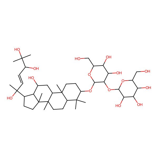 2D Structure of (2S,3R,4S,5S,6R)-2-[(2R,3R,4R,5S,6R)-4,5-dihydroxy-6-(hydroxymethyl)-2-[[(3S,5R,8R,9R,10R,12R,13R,14R,17S)-12-hydroxy-4,4,8,10,14-pentamethyl-17-[(E,2S,5R)-2,5,6-trihydroxy-6-methylhept-3-en-2-yl]-2,3,5,6,7,9,11,12,13,15,16,17-dodecahydro-1H-cyclopenta[a]phenanthren-3-yl]oxy]oxan-3-yl]oxy-6-(hydroxymethyl)oxane-3,4,5-triol