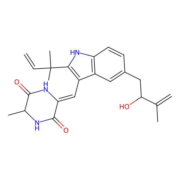 2D Structure of 3-[[5-(2-hydroxy-3-methylbut-3-enyl)-2-(2-methylbut-3-en-2-yl)-1H-indol-3-yl]methylidene]-6-methylpiperazine-2,5-dione