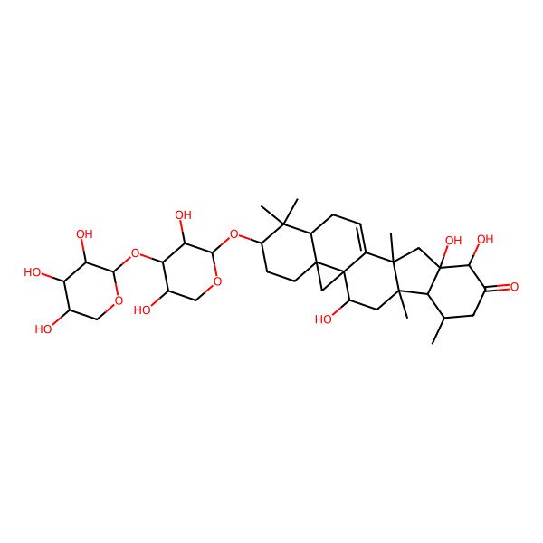 2D Structure of 18-[3,5-Dihydroxy-4-(3,4,5-trihydroxyoxan-2-yl)oxyoxan-2-yl]oxy-2,9,10-trihydroxy-4,6,12,17,17-pentamethylhexacyclo[11.9.0.01,21.04,12.05,10.016,21]docos-13-en-8-one