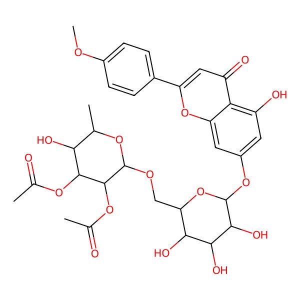 2D Structure of [5-Acetyloxy-3-hydroxy-2-methyl-6-[[3,4,5-trihydroxy-6-[5-hydroxy-2-(4-methoxyphenyl)-4-oxochromen-7-yl]oxyoxan-2-yl]methoxy]oxan-4-yl] acetate