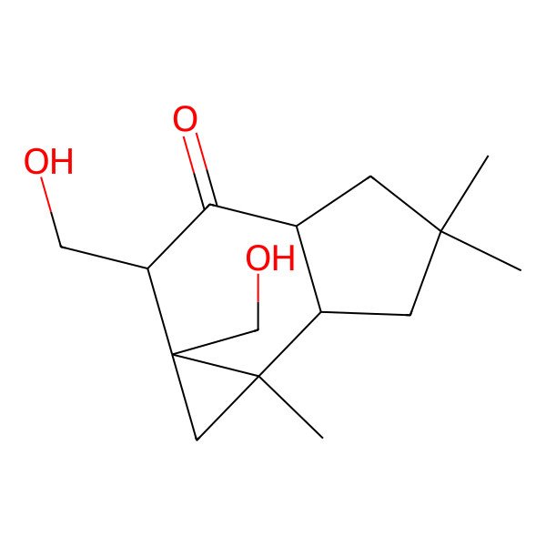 2D Structure of (1aR,2S,3aR,6aS,6bR)-1a,2-bis(hydroxymethyl)-5,5,6b-trimethyl-1,2,3a,4,6,6a-hexahydrocyclopropa[e]inden-3-one