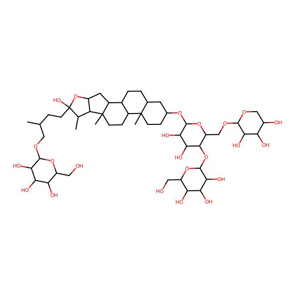 2D Structure of (2R,3R,4S,5S,6R)-2-[(2R)-4-[(1R,2S,4S,6R,7S,8R,9S,12S,13S,16S,18S)-16-[(2R,3R,4R,5S,6R)-3,4-dihydroxy-5-[(2S,3R,4S,5S,6R)-3,4,5-trihydroxy-6-(hydroxymethyl)oxan-2-yl]oxy-6-[[(2R,3R,4S,5S)-3,4,5-trihydroxyoxan-2-yl]oxymethyl]oxan-2-yl]oxy-6-hydroxy-7,9,13-trimethyl-5-oxapentacyclo[10.8.0.02,9.04,8.013,18]icosan-6-yl]-2-methylbutoxy]-6-(hydroxymethyl)oxane-3,4,5-triol