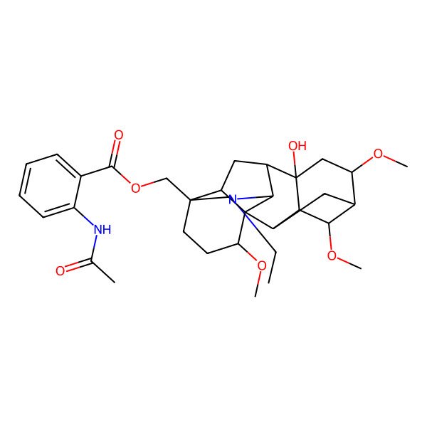 2D Structure of [(1S,2R,3R,4S,5R,6S,8S,9S,10R,13S,16S,17R)-11-ethyl-8-hydroxy-4,6,16-trimethoxy-11-azahexacyclo[7.7.2.12,5.01,10.03,8.013,17]nonadecan-13-yl]methyl 2-acetamidobenzoate
