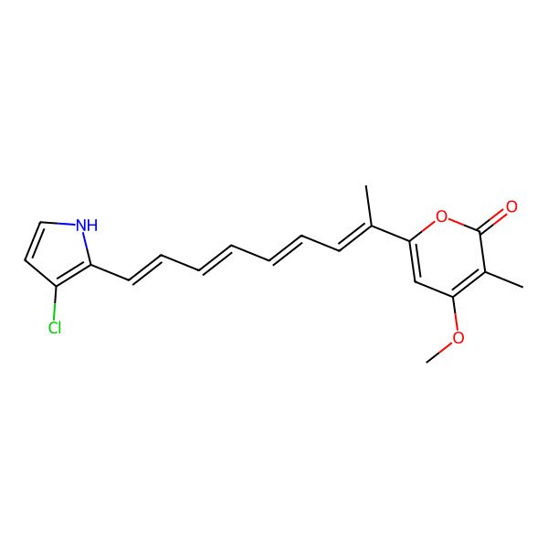 2D Structure of 2H-Pyran-2-one, 6-(8-(3-chloro-1H-pyrrol-2-yl)-1-methyl-1,3,5,7-octatetraenyl)-4-methoxy-3-methyl-, (Z,E,E,E)-