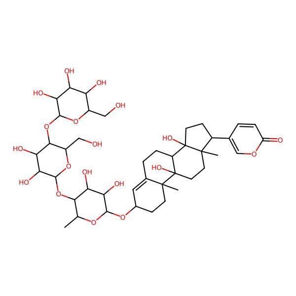 2D Structure of 5-[(3S,8S,9R,10S,13R,14S,17R)-3-[(2R,3R,4S,5R,6S)-5-[(2S,3R,4R,5S,6R)-3,4-dihydroxy-6-(hydroxymethyl)-5-[(2S,3R,4S,5S,6R)-3,4,5-trihydroxy-6-(hydroxymethyl)oxan-2-yl]oxyoxan-2-yl]oxy-3,4-dihydroxy-6-methyloxan-2-yl]oxy-9,14-dihydroxy-10,13-dimethyl-2,3,6,7,8,11,12,15,16,17-decahydro-1H-cyclopenta[a]phenanthren-17-yl]pyran-2-one