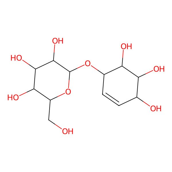 2D Structure of (2R,3S,4S,5R,6R)-2-(hydroxymethyl)-6-[(1R,4S,5S,6R)-4,5,6-trihydroxycyclohex-2-en-1-yl]oxyoxane-3,4,5-triol