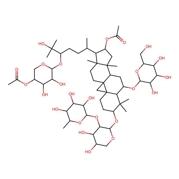2D Structure of [15-[5-(5-Acetyloxy-3,4-dihydroxyoxan-2-yl)oxy-6-hydroxy-6-methylheptan-2-yl]-6-[4,5-dihydroxy-3-(3,4,5-trihydroxy-6-methyloxan-2-yl)oxyoxan-2-yl]oxy-7,7,12,16-tetramethyl-9-[3,4,5-trihydroxy-6-(hydroxymethyl)oxan-2-yl]oxy-14-pentacyclo[9.7.0.01,3.03,8.012,16]octadecanyl] acetate