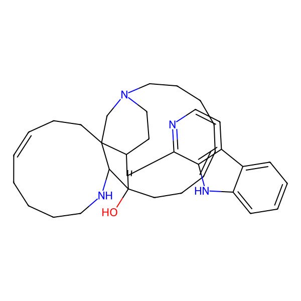 2D Structure of (2S,5Z,12R,16Z)-25-(9H-pyrido[3,4-b]indol-1-yl)-11,22-diazatetracyclo[11.11.2.12,22.02,12]heptacosa-5,16,25-trien-13-ol