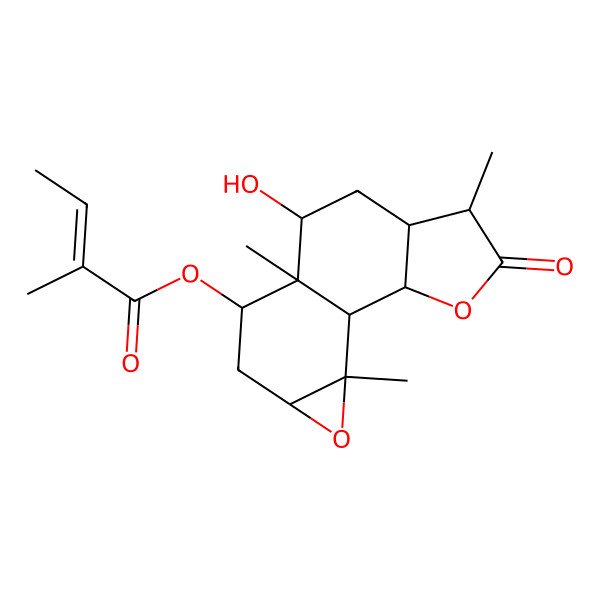 2D Structure of [(1S,2S,5S,8R,9S,10S,12R,14S)-8-hydroxy-5,9,14-trimethyl-4-oxo-3,13-dioxatetracyclo[7.5.0.02,6.012,14]tetradecan-10-yl] (Z)-2-methylbut-2-enoate
