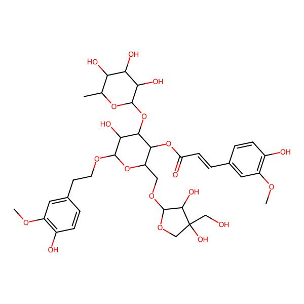 2D Structure of [2-[[3,4-Dihydroxy-4-(hydroxymethyl)oxolan-2-yl]oxymethyl]-5-hydroxy-6-[2-(4-hydroxy-3-methoxyphenyl)ethoxy]-4-(3,4,5-trihydroxy-6-methyloxan-2-yl)oxyoxan-3-yl] 3-(4-hydroxy-3-methoxyphenyl)prop-2-enoate