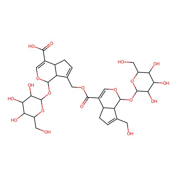 2D Structure of (1S,4aS,7aS)-7-[[(1S,4aS,7aS)-7-(hydroxymethyl)-1-[(2S,3R,4S,5S,6R)-3,4,5-trihydroxy-6-(hydroxymethyl)oxan-2-yl]oxy-1,4a,5,7a-tetrahydrocyclopenta[c]pyran-4-carbonyl]oxymethyl]-1-[(2S,3R,4S,5S,6R)-3,4,5-trihydroxy-6-(hydroxymethyl)oxan-2-yl]oxy-1,4a,5,7a-tetrahydrocyclopenta[c]pyran-4-carboxylic acid