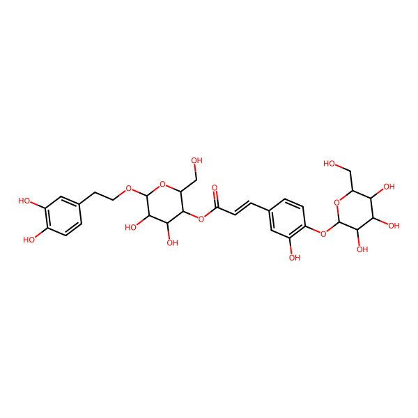 2D Structure of [(2R,3S,4R,5R,6R)-6-[2-(3,4-dihydroxyphenyl)ethoxy]-4,5-dihydroxy-2-(hydroxymethyl)oxan-3-yl] (E)-3-[3-hydroxy-4-[(2S,3R,4S,5S,6R)-3,4,5-trihydroxy-6-(hydroxymethyl)oxan-2-yl]oxyphenyl]prop-2-enoate