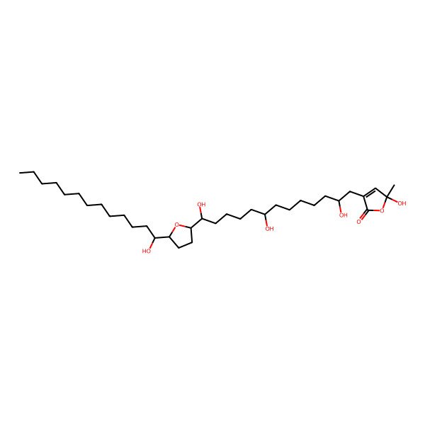 2D Structure of (5R)-5-hydroxy-5-methyl-3-[(2R,8R,13R)-2,8,13-trihydroxy-13-[(2R,5R)-5-[(1R)-1-hydroxytridecyl]oxolan-2-yl]tridecyl]furan-2-one