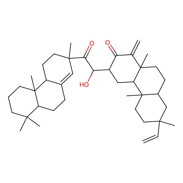 2D Structure of (3S,4aS,4bR,7R,8aR,10aR)-3-[(1R)-2-[(2S,4aR,4bR,8aR)-2,4b,8,8-tetramethyl-4,4a,5,6,7,8a,9,10-octahydro-3H-phenanthren-2-yl]-1-hydroxy-2-oxoethyl]-7-ethenyl-4b,7,10a-trimethyl-1-methylidene-4,4a,5,6,8,8a,9,10-octahydro-3H-phenanthren-2-one