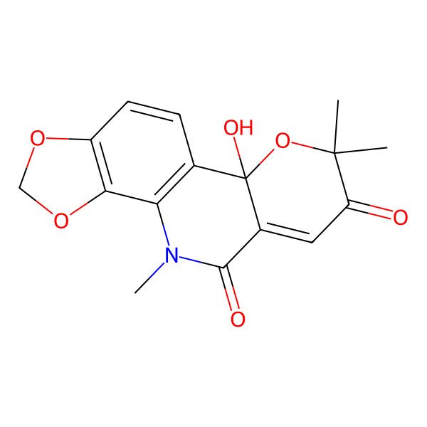 2D Structure of 2-Hydroxy-4,4,9-trimethyl-3,12,14-trioxa-9-azatetracyclo[8.7.0.02,7.011,15]heptadeca-1(10),6,11(15),16-tetraene-5,8-dione