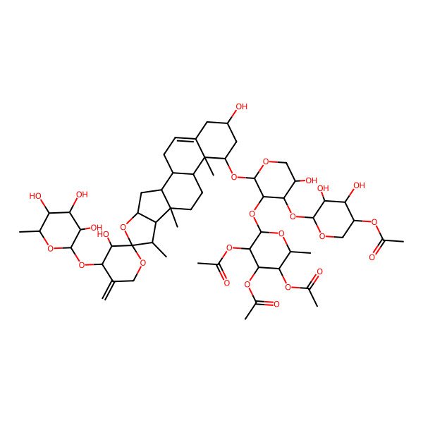 2D Structure of [(3S,4R,5R,6R)-6-[(2R,3R,4S,5R)-2-[(1S,2S,3'R,4R,4'R,6R,7S,8S,9R,12R,13R,16R)-3',16-dihydroxy-7,9,13-trimethyl-5'-methylidene-4'-[(2R,3R,4R,5S,6S)-3,4,5-trihydroxy-6-methyloxan-2-yl]oxyspiro[5-oxapentacyclo[10.8.0.02,9.04,8.013,18]icos-18-ene-6,2'-oxane]-14-yl]oxy-5-hydroxy-3-[(2R,3R,4R,5R,6R)-3,4,5-triacetyloxy-6-methyloxan-2-yl]oxyoxan-4-yl]oxy-4,5-dihydroxyoxan-3-yl] acetate