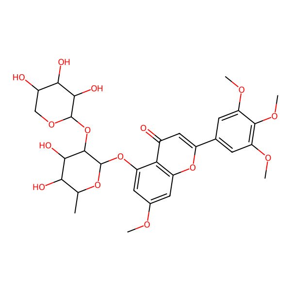2D Structure of 5-[(2S,3S,4R,5R,6R)-4,5-dihydroxy-6-methyl-3-[(2S,3S,4S,5S)-3,4,5-trihydroxyoxan-2-yl]oxyoxan-2-yl]oxy-7-methoxy-2-(3,4,5-trimethoxyphenyl)chromen-4-one