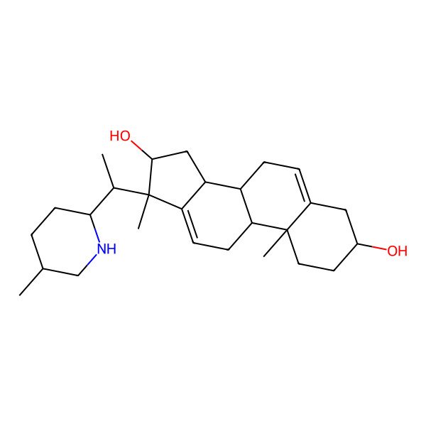 2D Structure of (3R,8R,9S,10S,14S,16S,17R)-10,17-dimethyl-17-[(1S)-1-[(2S,5S)-5-methylpiperidin-2-yl]ethyl]-2,3,4,7,8,9,11,14,15,16-decahydro-1H-cyclopenta[a]phenanthrene-3,16-diol