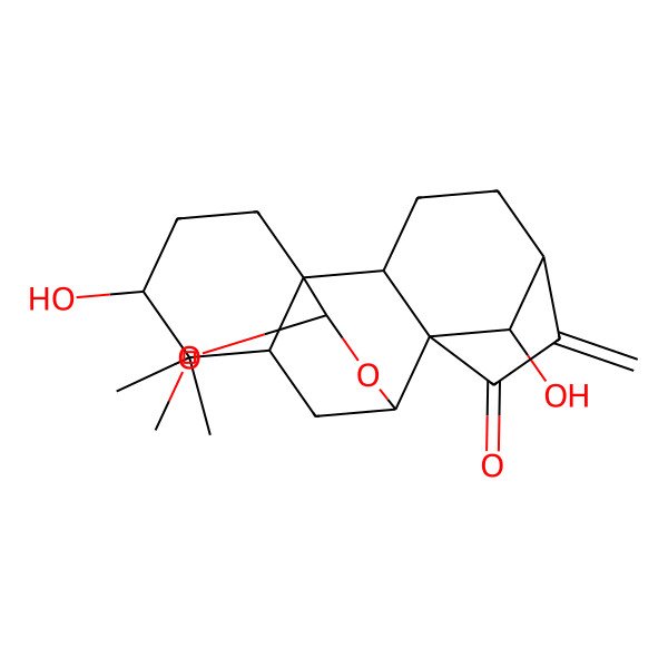 2D Structure of 13,18-Dihydroxy-16-methoxy-12,12-dimethyl-6-methylidene-17-oxapentacyclo[7.6.2.15,8.01,11.02,8]octadecan-7-one