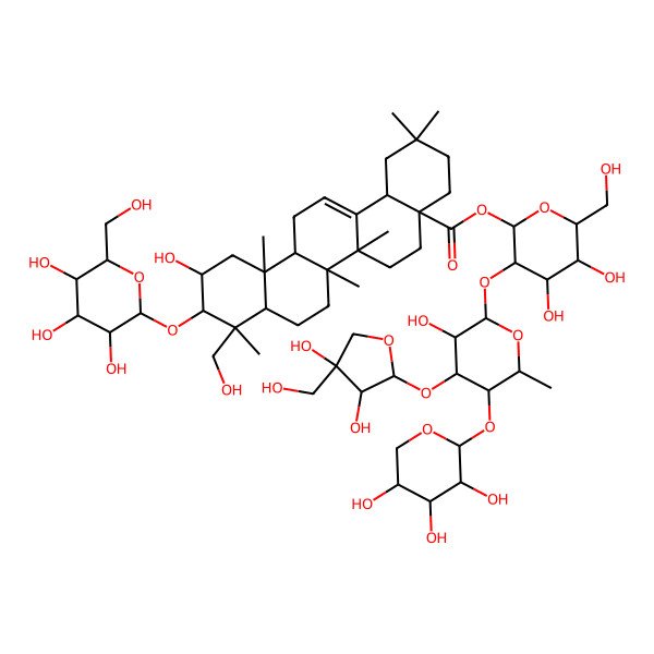 2D Structure of [(2S,3R,4S,5S,6R)-3-[(2S,3R,4S,5S,6S)-4-[(2S,3R,4R)-3,4-dihydroxy-4-(hydroxymethyl)oxolan-2-yl]oxy-3-hydroxy-6-methyl-5-[(2S,3R,4S,5R)-3,4,5-trihydroxyoxan-2-yl]oxyoxan-2-yl]oxy-4,5-dihydroxy-6-(hydroxymethyl)oxan-2-yl] (4aS,6aR,6aS,6bR,8aR,9R,10R,11S,12aR,14bS)-11-hydroxy-9-(hydroxymethyl)-2,2,6a,6b,9,12a-hexamethyl-10-[(2R,3R,4S,5S,6R)-3,4,5-trihydroxy-6-(hydroxymethyl)oxan-2-yl]oxy-1,3,4,5,6,6a,7,8,8a,10,11,12,13,14b-tetradecahydropicene-4a-carboxylate