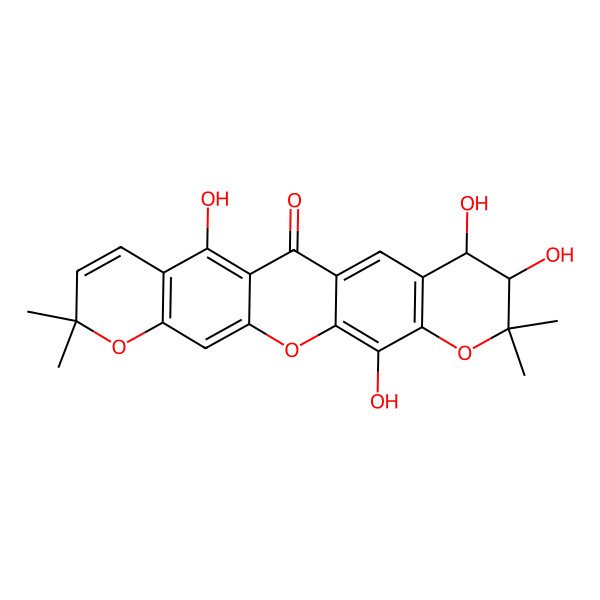 2D Structure of 11,17,18,22-Tetrahydroxy-7,7,19,19-tetramethyl-2,6,20-trioxapentacyclo[12.8.0.03,12.05,10.016,21]docosa-1(22),3,5(10),8,11,14,16(21)-heptaen-13-one