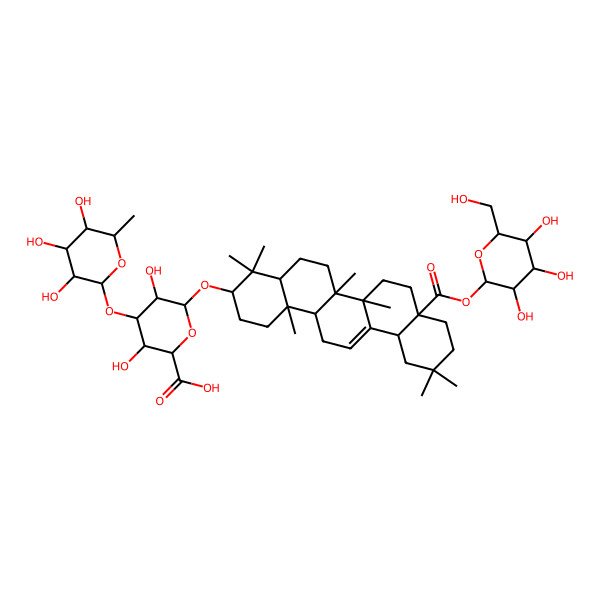 2D Structure of 6-[[4,4,6a,6b,11,11,14b-Heptamethyl-8a-[3,4,5-trihydroxy-6-(hydroxymethyl)oxan-2-yl]oxycarbonyl-1,2,3,4a,5,6,7,8,9,10,12,12a,14,14a-tetradecahydropicen-3-yl]oxy]-3,5-dihydroxy-4-(3,4,5-trihydroxy-6-methyloxan-2-yl)oxyoxane-2-carboxylic acid