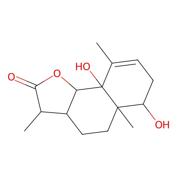 2D Structure of (3S,3aS,5aS,6S,9aS,9bS)-6,9a-dihydroxy-3,5a,9-trimethyl-3a,4,5,6,7,9b-hexahydro-3H-benzo[g][1]benzofuran-2-one